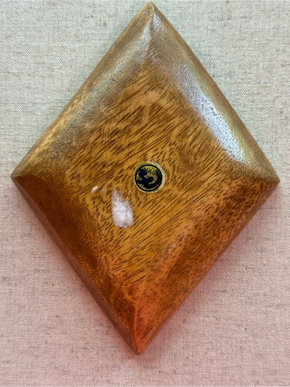 Vintage Hand Carved Wood Square Catchall Bowl | Mid Century Modern